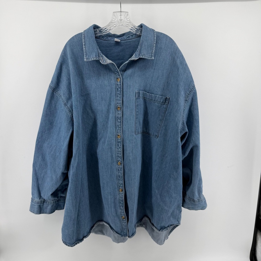 Old Navy Womens 3X Blue Denim Button Down Shirt Oversized Long Sleeve Shacket - Picture 5 of 5
